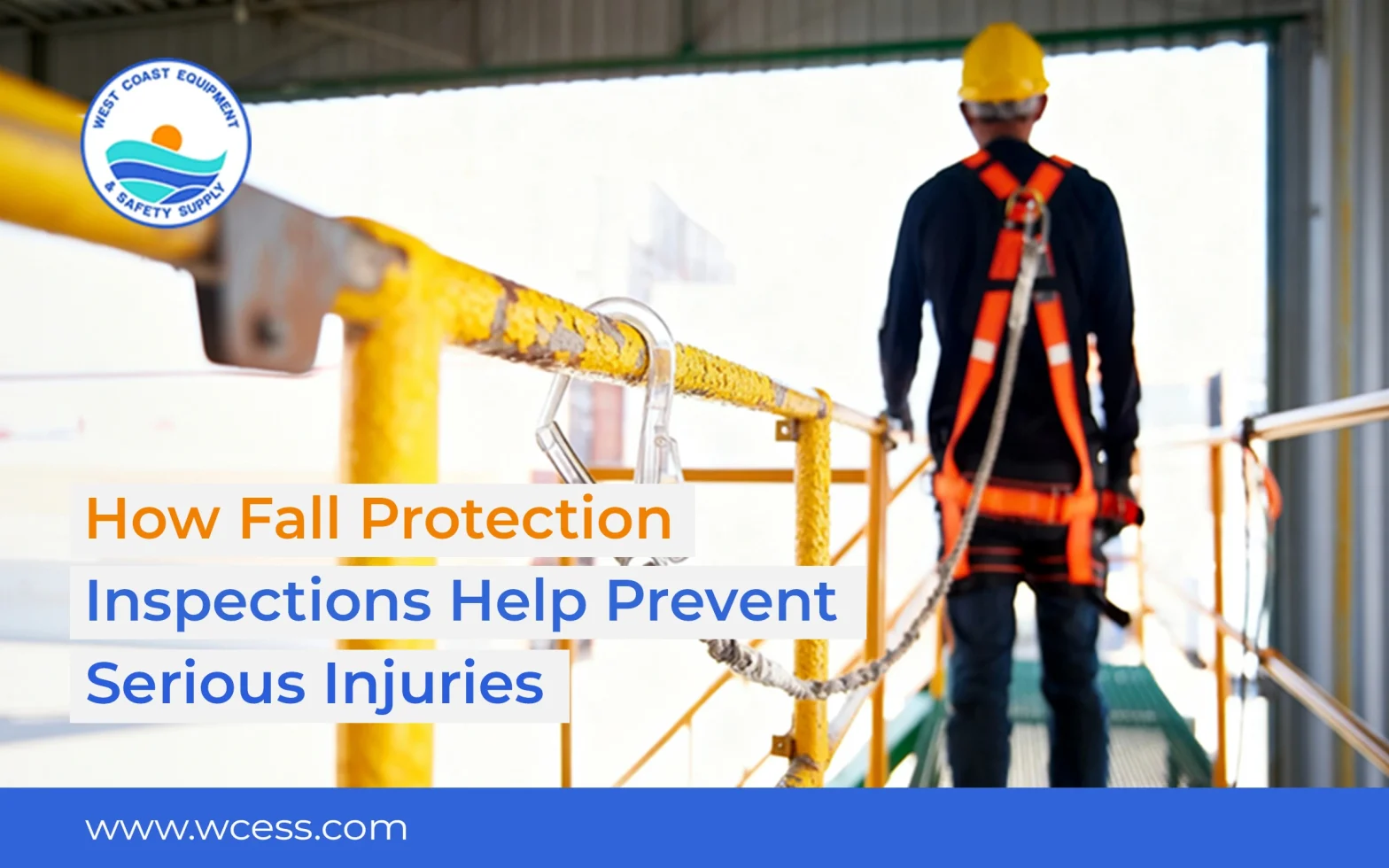 worker checking safety harness during fall protection inspection